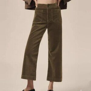 Anthropologie Colette Corduroy Cropped Wide Leg Pants Maeve 27 Moss Olive